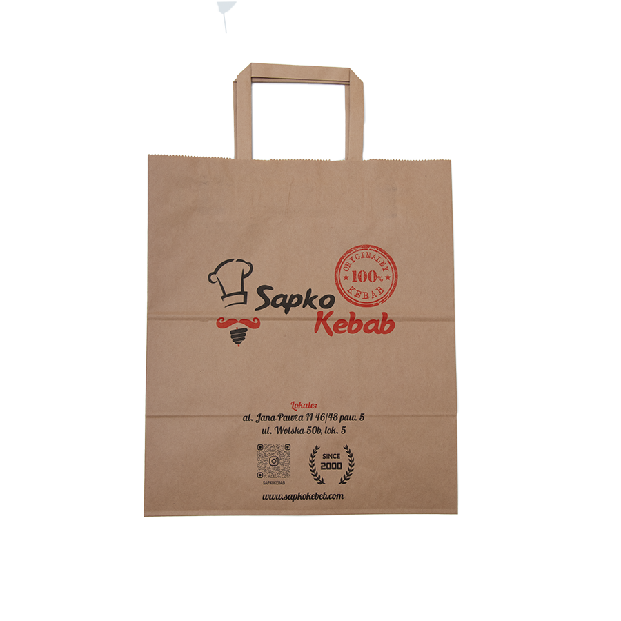 TORBA PAP. SZARA /UCHWYT PŁASKI/ 260X170X300 A 250 Sapko kebab